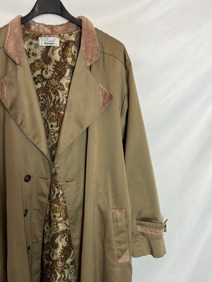 PRISCILLE. Double-textured green trench coat. TM