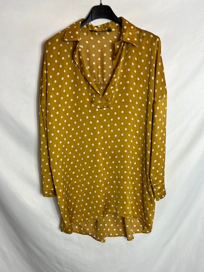 ZARA. Loose mustard polka dot blouse S.xs