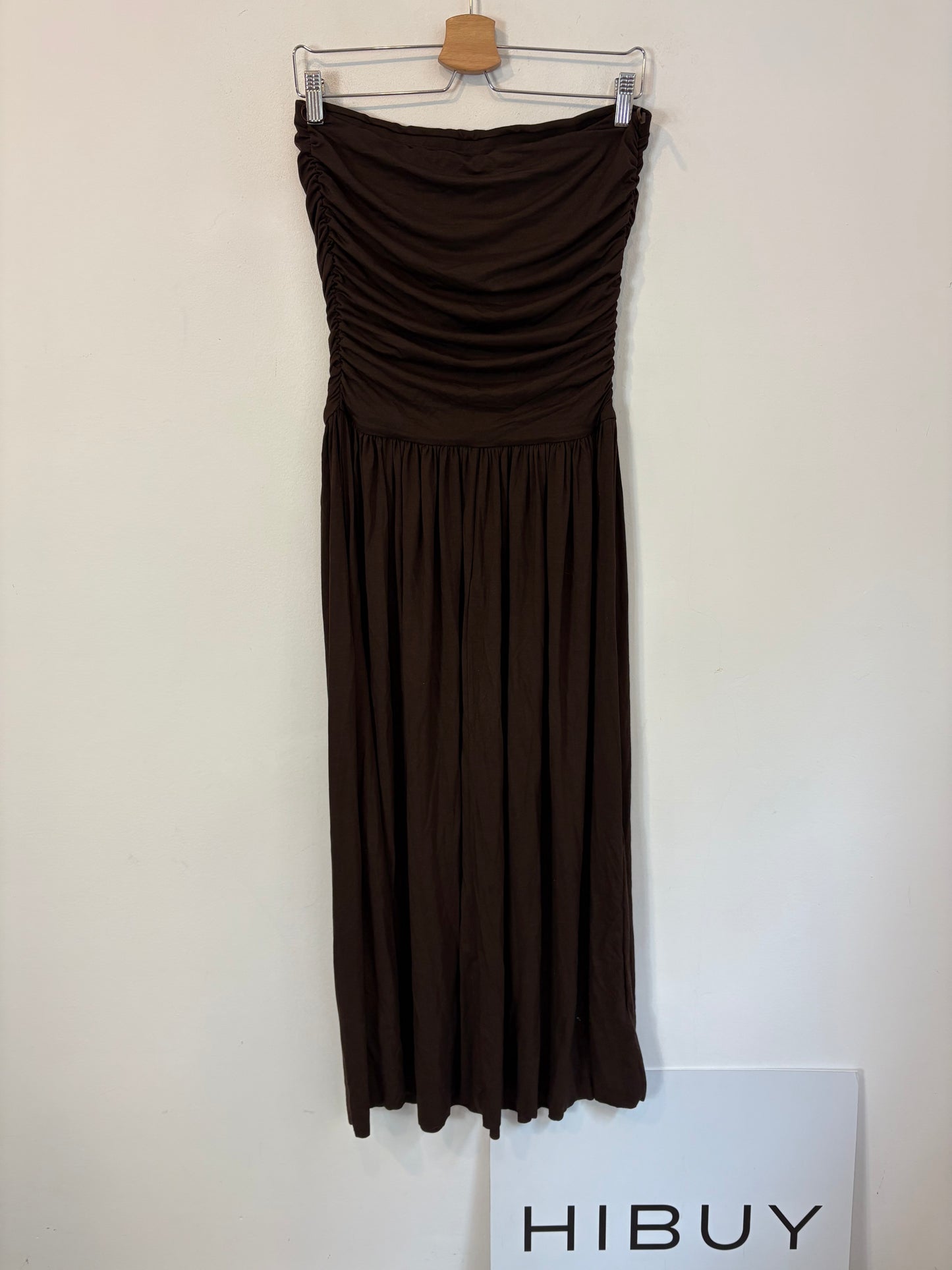 MANGO. Vestido midi marrón punto elástico