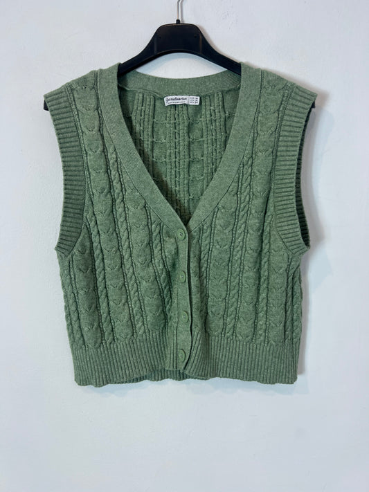 STRADIVARIUS. Chaleco punto verde. T M