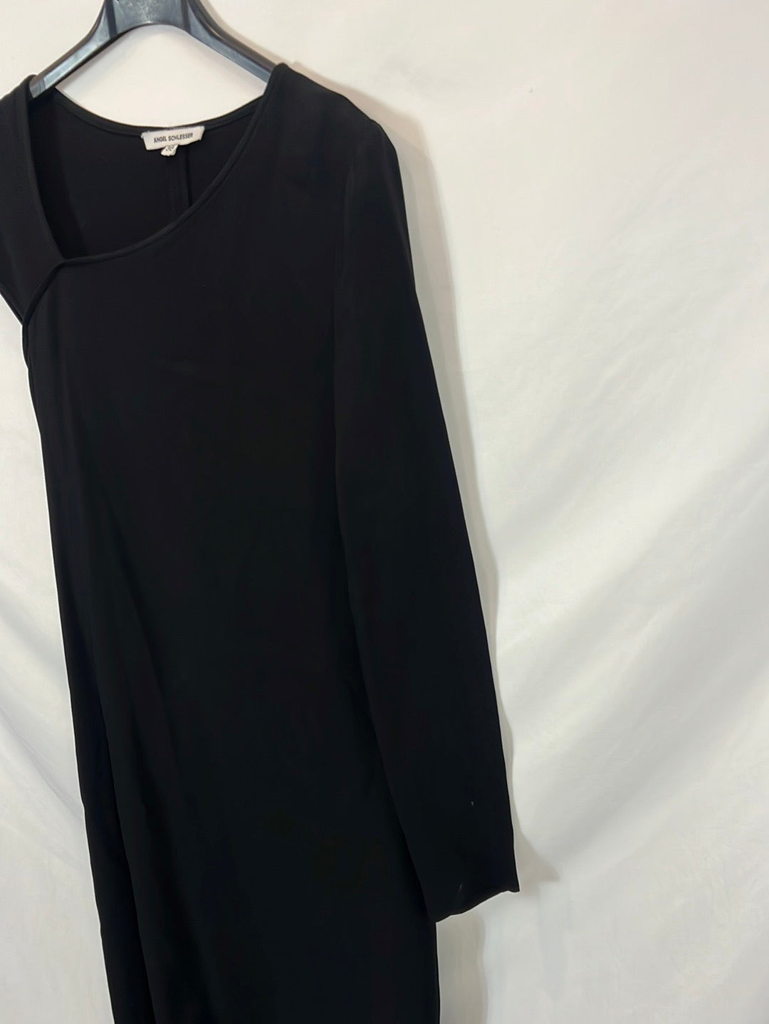 ANGEL SCHLESSER. Asymmetrical black midi dress. T 38i