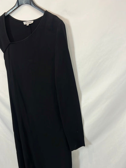 ANGEL SCHLESSER. Asymmetrical black midi dress. T 38i