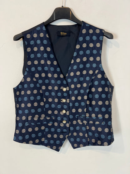 ALTEA MILANO. Chaleco seda  azul dibujos. T M