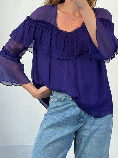 UTERQÜE. Blusa morada gasa. T M