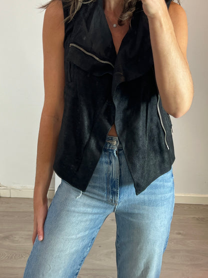 RICK OWENS.  Chaleco negro piel  T.36