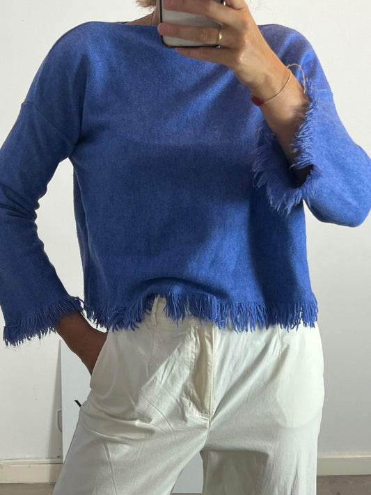 OTRAS. Jersey azul  jaspeado flecos. T S