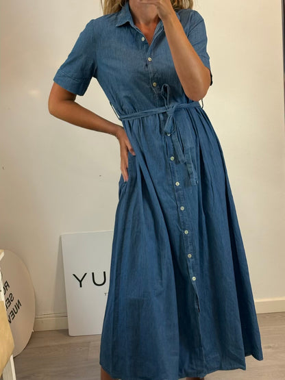 ALGO BONITO. Vestido denim largo abotonado