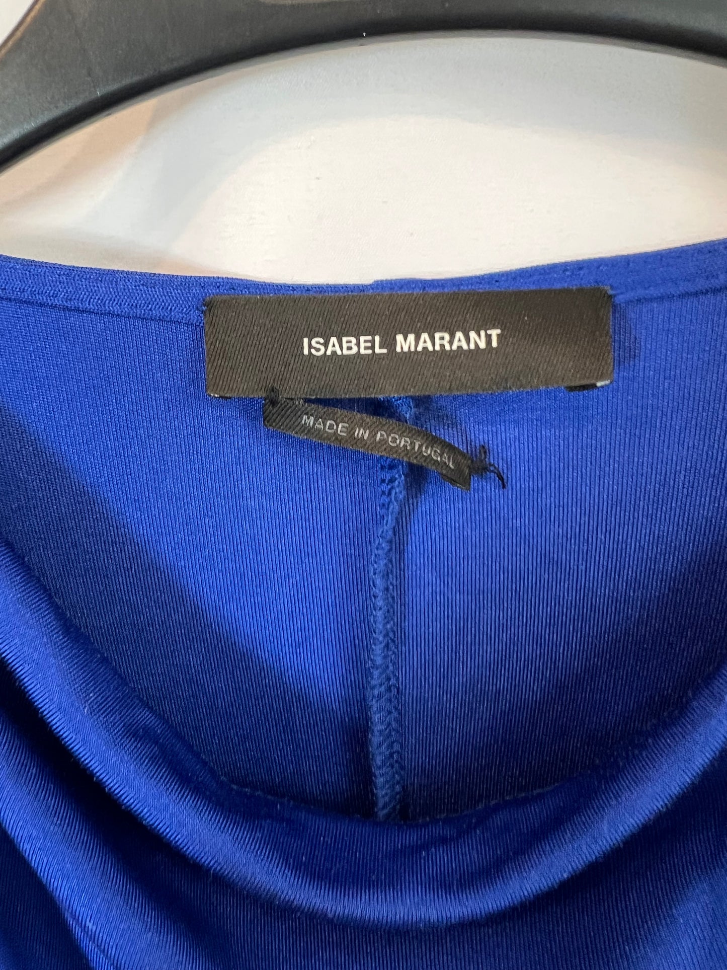 ISABEL MARANT. Flowing Klein blue dress with shoulder detail. Size 36
