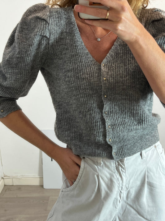 CROTEFIEL. Chaqueta punto gris detalle hombros. T S