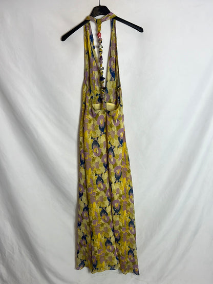 ZARA. Vestido largo gasa estampado detalle espalda. T S