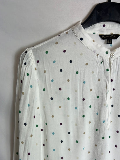 MASSIMO DUTTI . Blusa blanca topitos colores. T 38