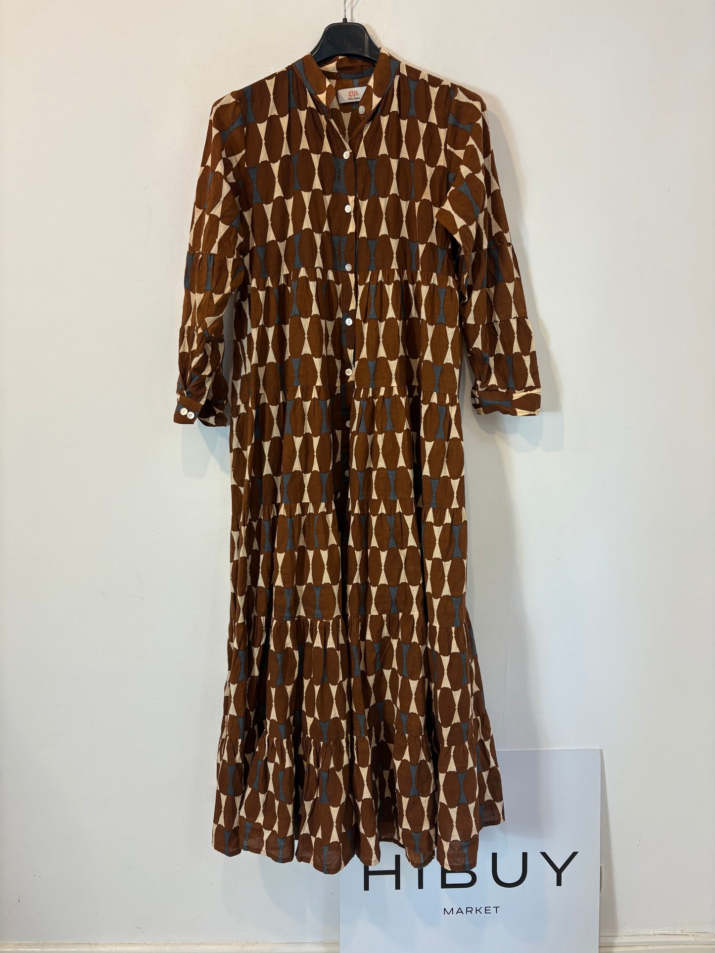 NUTKA STUDIOS. Brown printed long dress. TS