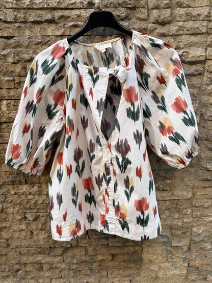 SEZANÈ. Top beige estampado T.38