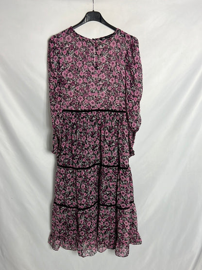 ZARA. Vestido flores midi detalles terciopelo . T S