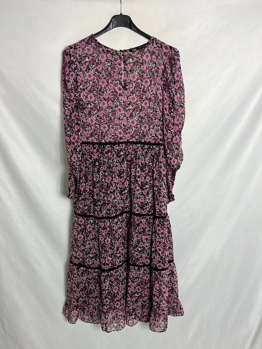 ZARA. Vestido flores midi detalles terciopelo . T S