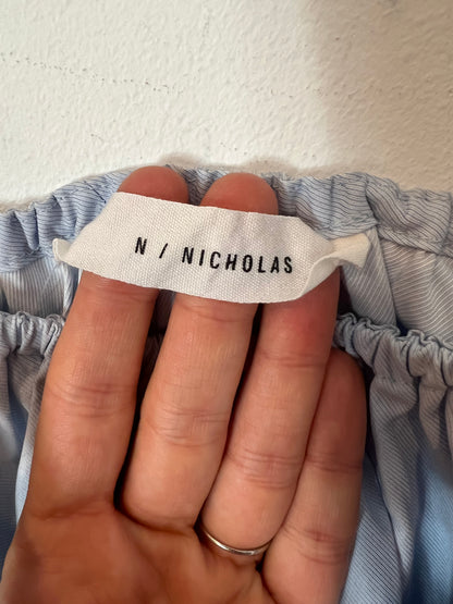 N/NICHOLAS. Blue strapless top with sleeves S.XS