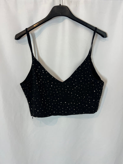 ZARA. Crop top negro pedrería. T XS