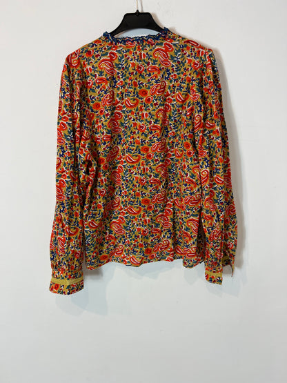 SEZANE. Orange print blouse, size 40