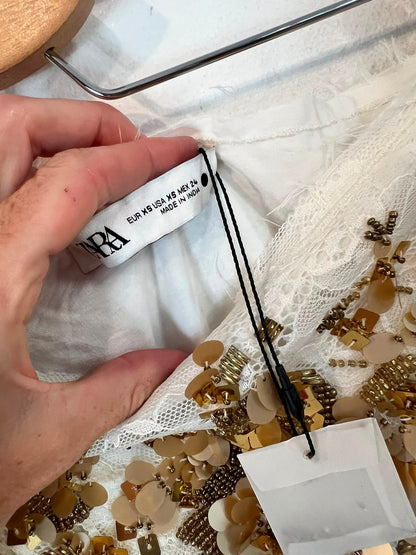 ZARA. Falda midi abalorios