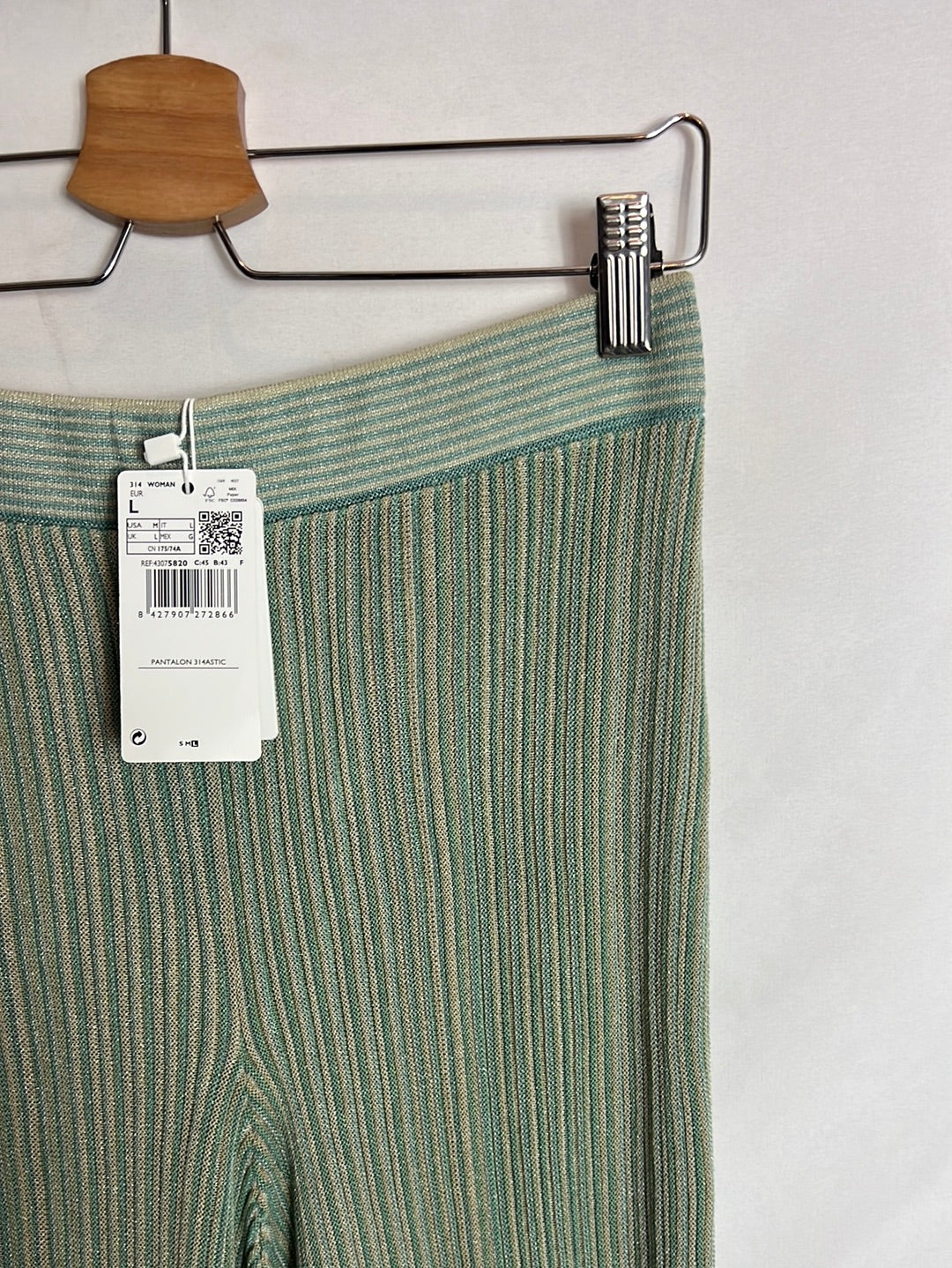 MANGO. Textured aqua green flowy trousers. TL