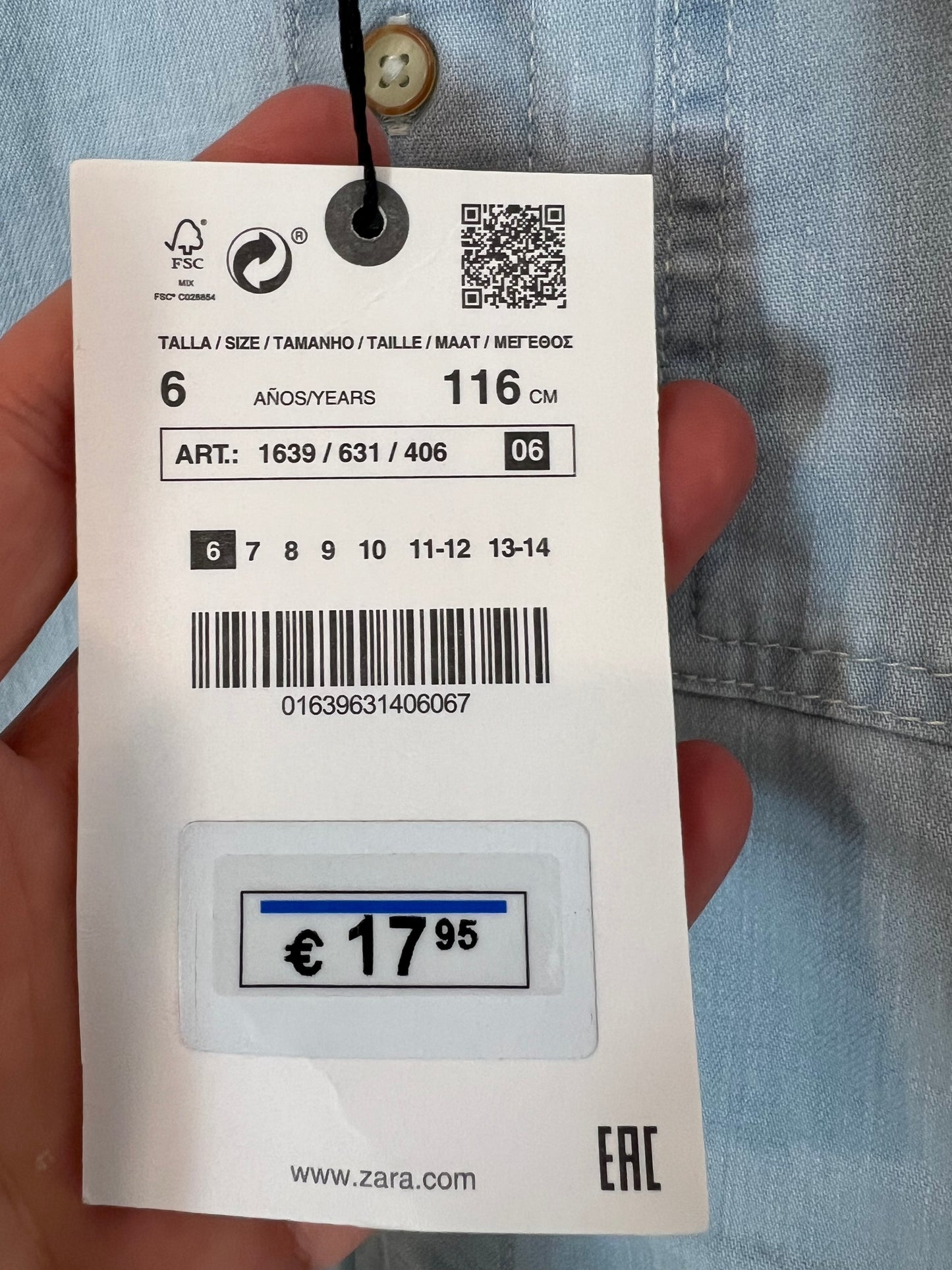 ZARA. Camisa denim manga corta. T 6 años