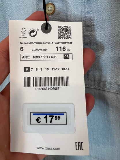 ZARA. Camisa denim manga corta. T 6 años