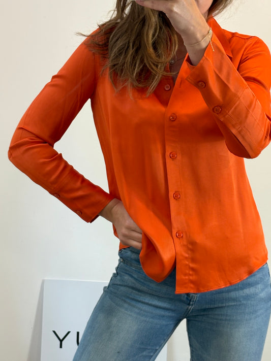 ZARA. Camisa naranjas satinada. T S