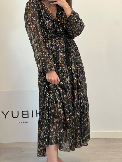 SANDRO. Vestido largo seda semitransparente. T 38