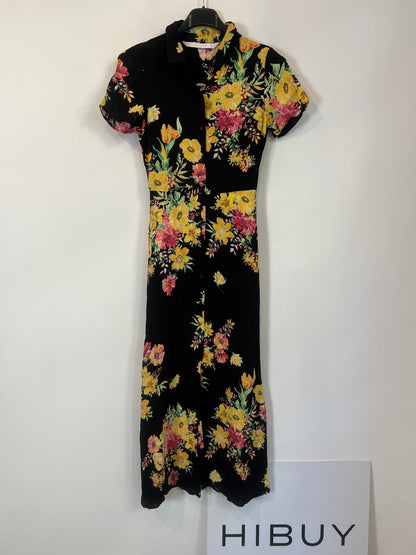ZARA. Vestido largo flores camisero  T.xs