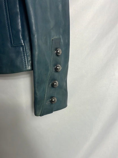 BARBARA BUI. Chaqueta piel azul botones. T 40 (Tara)