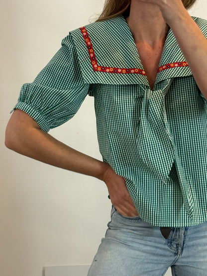 LAMAGLIETTA. Blusa vichy verde cuello