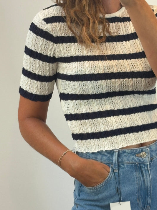 ZARA. Top punto rayas calado. T S