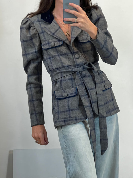 VANDERWILDE. Chaqueta lana y terciopelo tonos azules