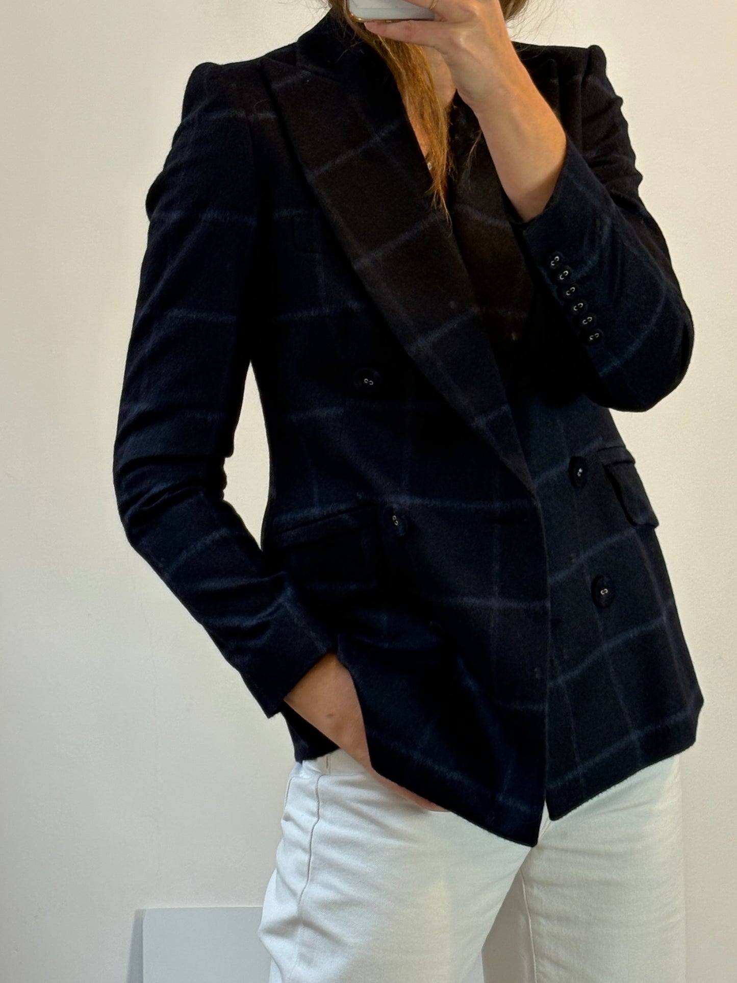 ANGEL SCHELESSER. Blazer azul cuadros lana