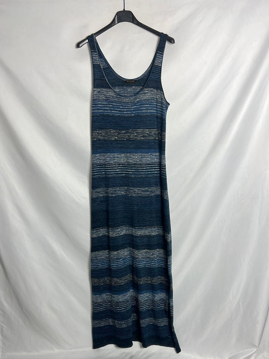 MASSIMO DUTTI. Long blue striped textured dress. TM