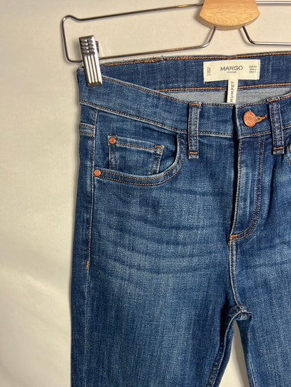 MANGO. Cropped bell-bottom denim trousers, size 34