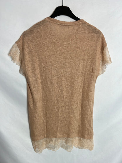 ZARA. Nude linen lace T-shirt TM