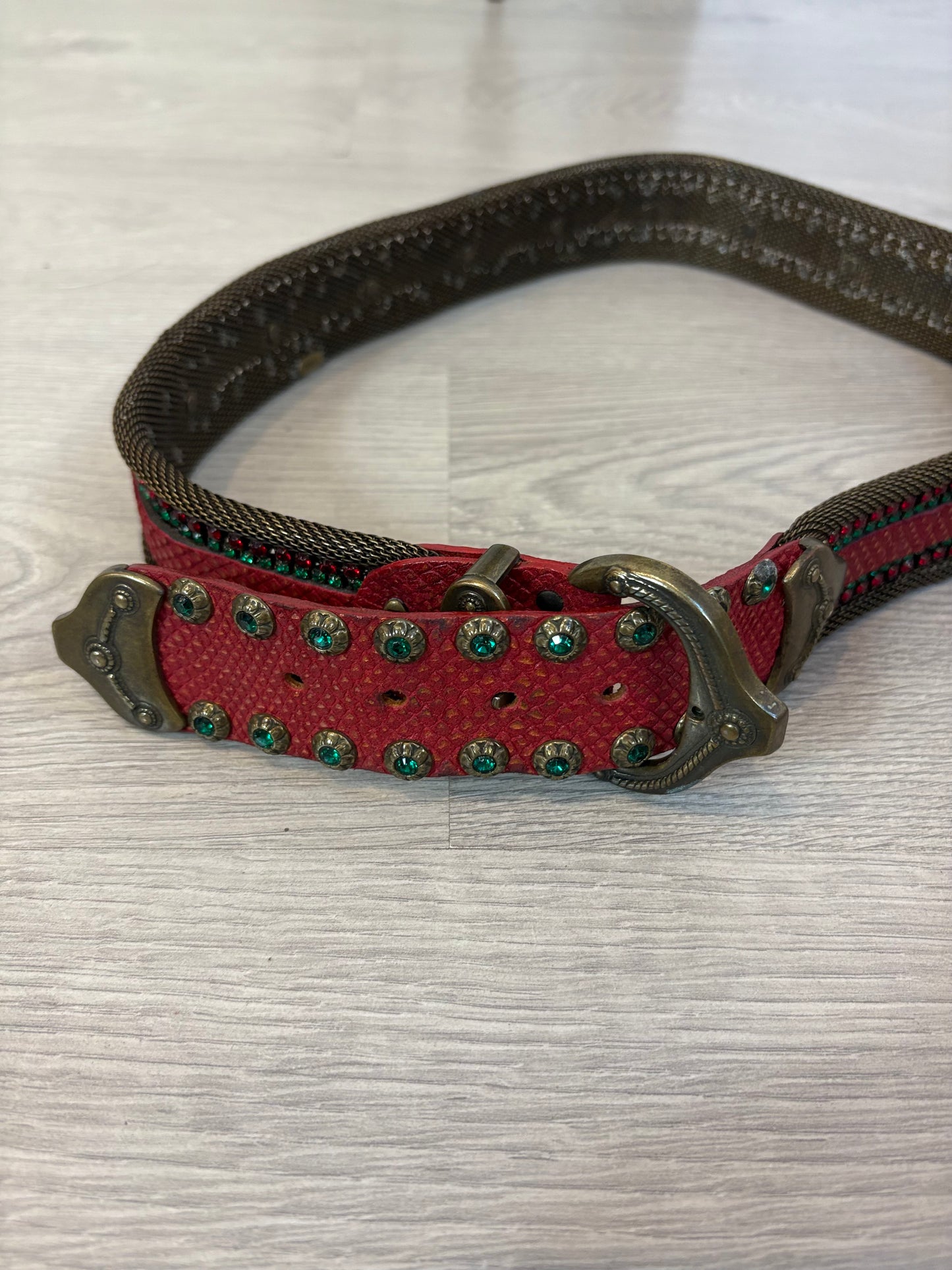 NANNI Milano. Cinturón piel abalorios vintage. T 85