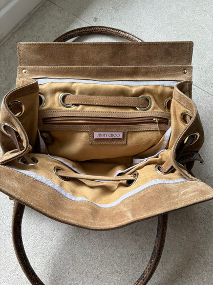 JIMMY CHOO. Bolso de mano en ante y pitón
