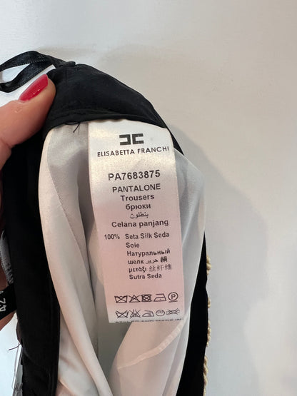ELISABETTA FRANCHI. Striped palazzo silk pants T.42