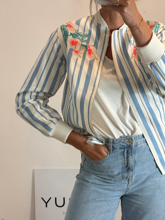 PAUL&amp;JOE. Striped and embroidered bomber jacket. Size 36