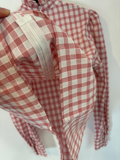 OTHERS. Pink plaid blouse with ruffle. TS