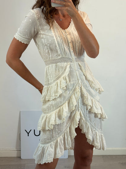 LOVE SHACK FANCY. Vestido corto bordados y encaje. T 2 (S/M)