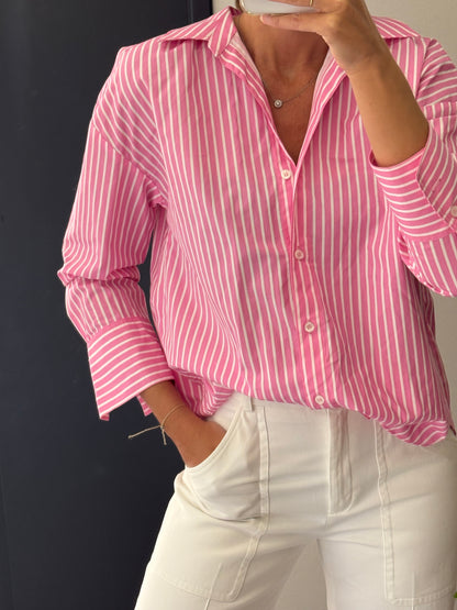 ZARA. Camisa rosa rayas. T XS