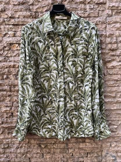 UTERQÜE. Blusa verde hojas seda T.m