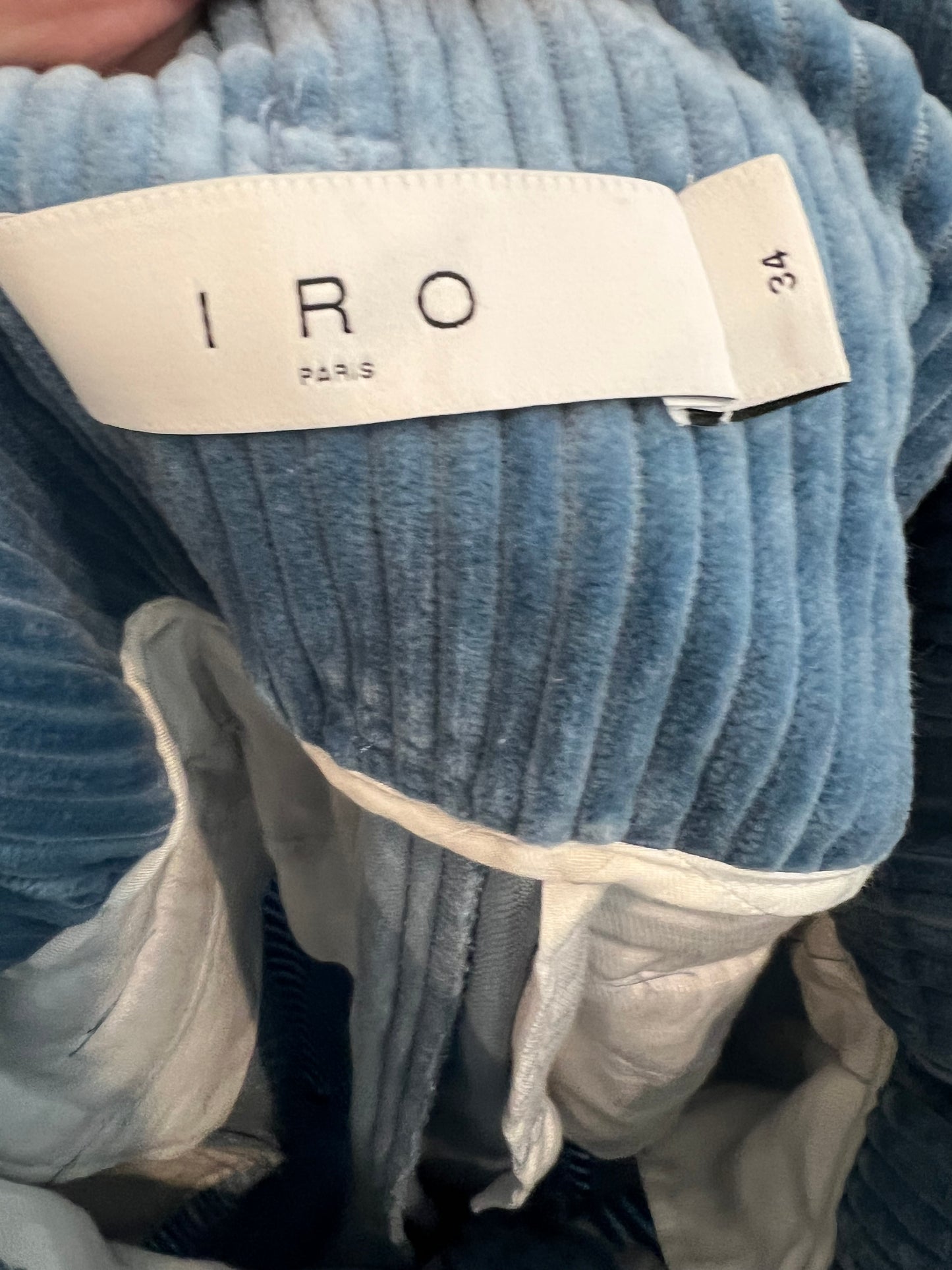 IRO. Wide-leg blue corduroy trousers, size 34