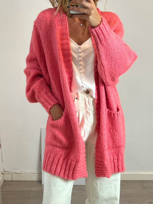 ZARA. cárdigan punto rosa fucsia T.s