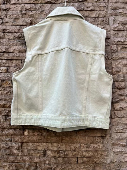 ZARA. Chaleco denim verde pastel