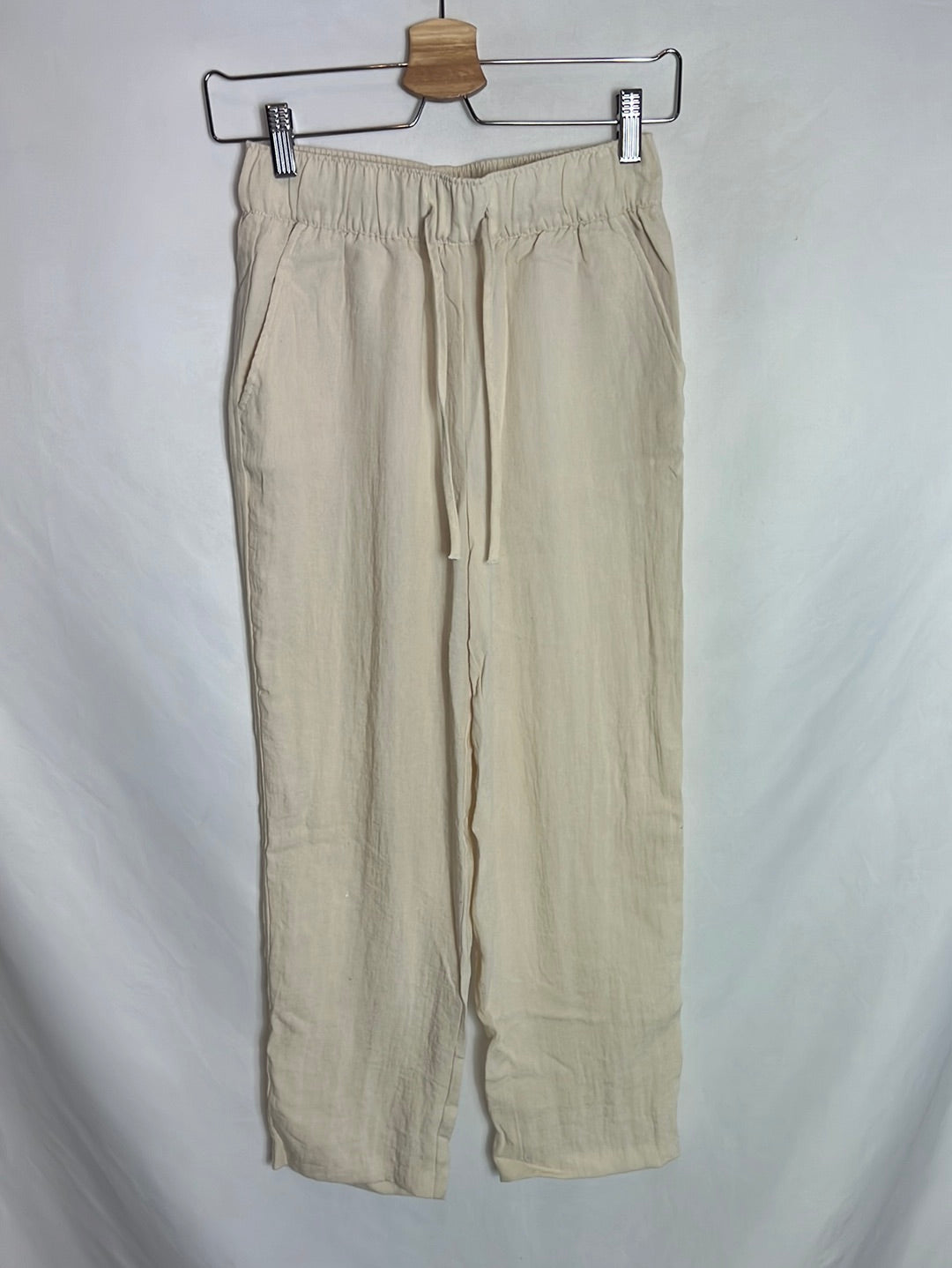 H&M. Pantalones beige efecto Lino. T XS