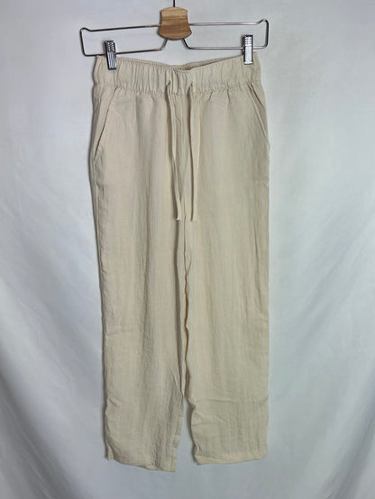 H&M. Pantalones beige efecto Lino. T XS